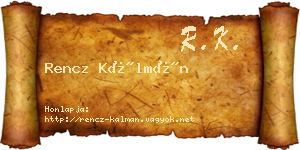 Rencz Kálmán névjegykártya