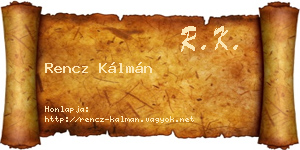 Rencz Kálmán névjegykártya
